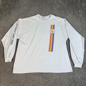 VTG Salt Lake Olympics 2002 Shirt Mens L White Winter Graphic Crew Neck Cotton